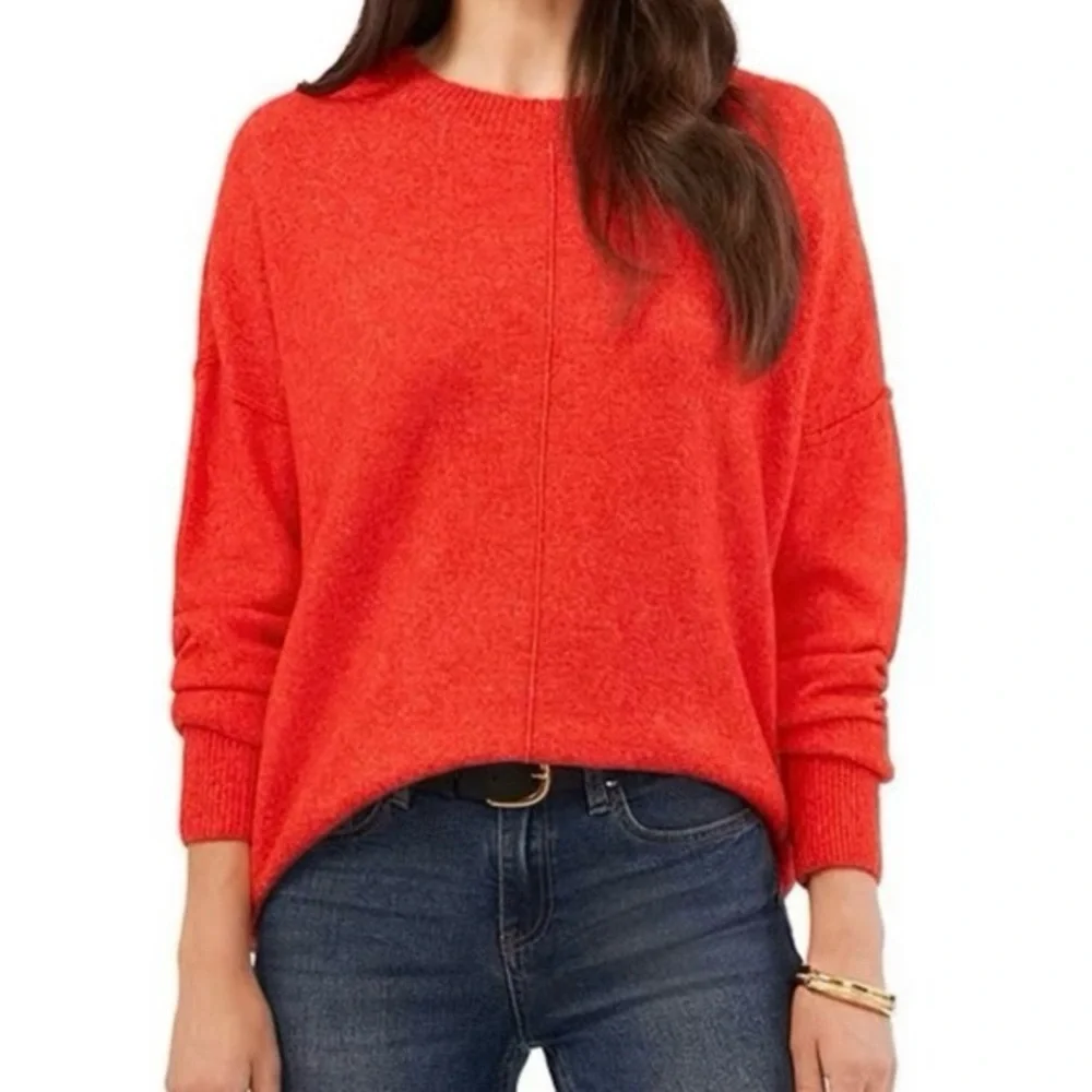 Vince Camuto Vibrant Red/Orange Crew Neck Sweater Size L.